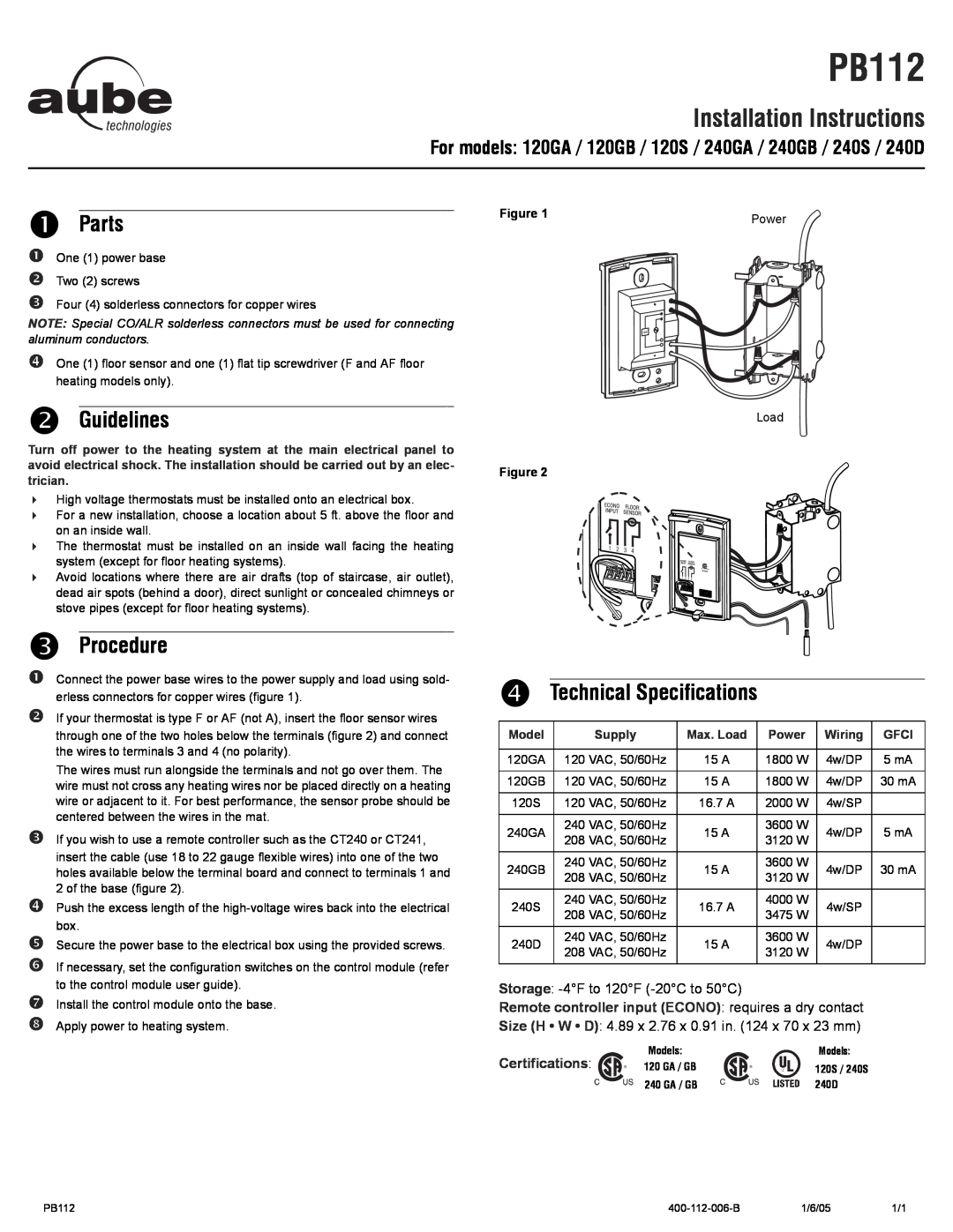 Aube Technologies TH115 Installation Instructions, Remote controller input ECONO requires a dry contact, Certifications 