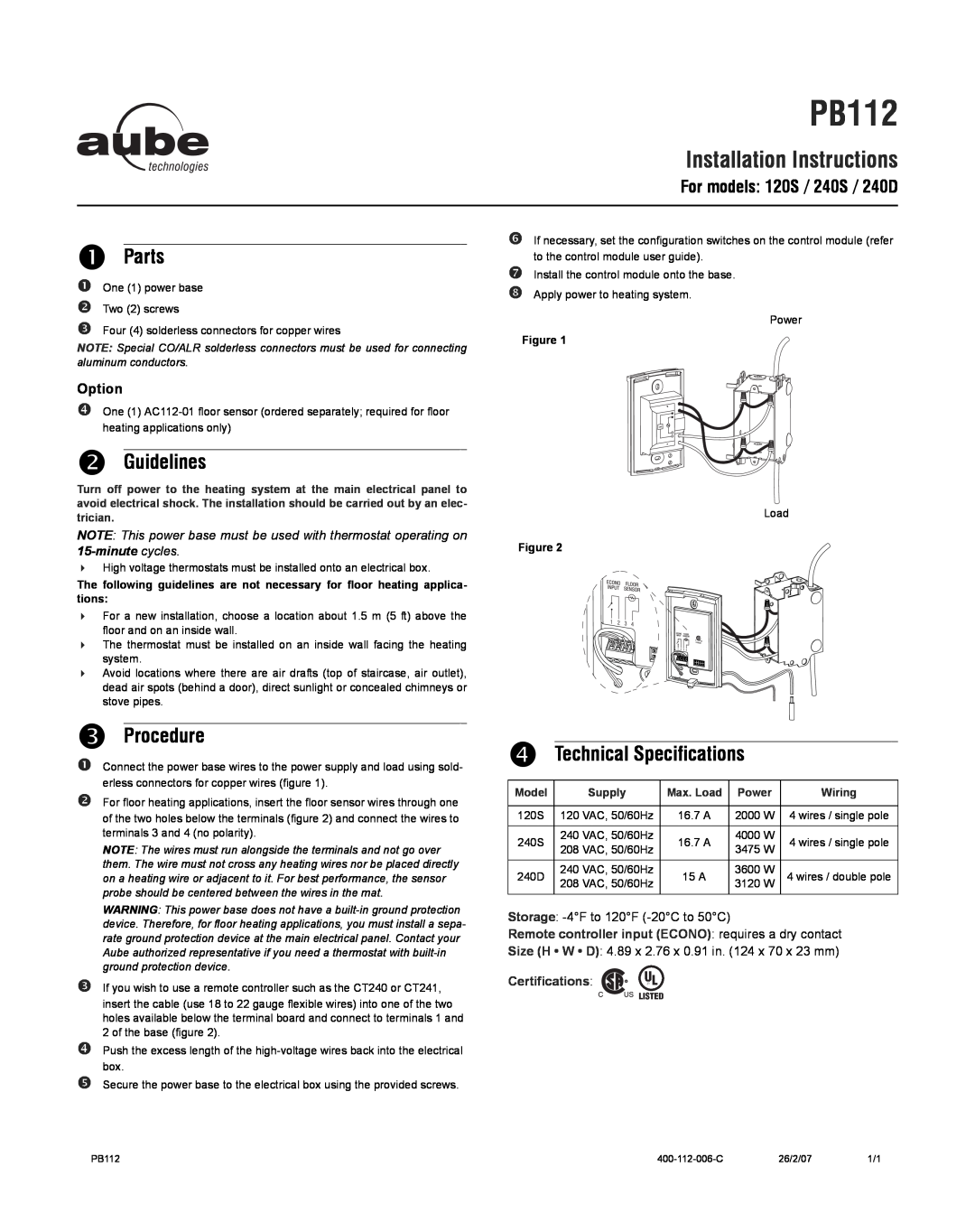Aube Technologies TH115 n Parts, o Guidelines, p Procedure, q Technical Specifications, For models 120S / 240S / 240D 