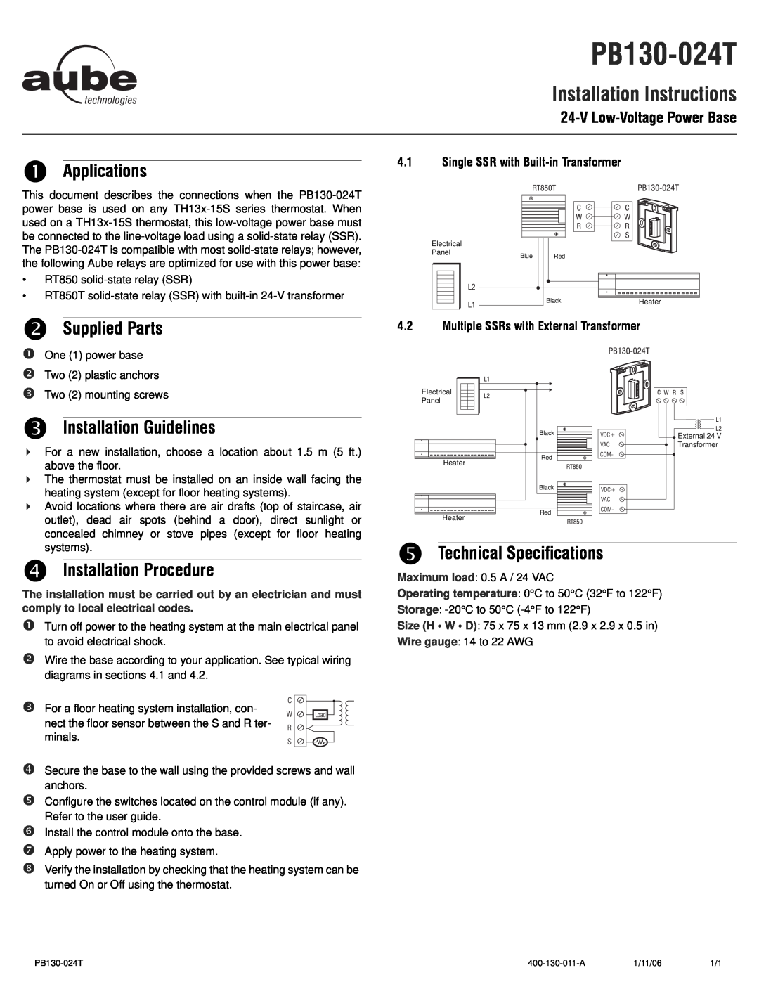 Aube Technologies TH133-15S manual n Applications, o Supplied Parts, p Installation Guidelines, q Installation Procedure 