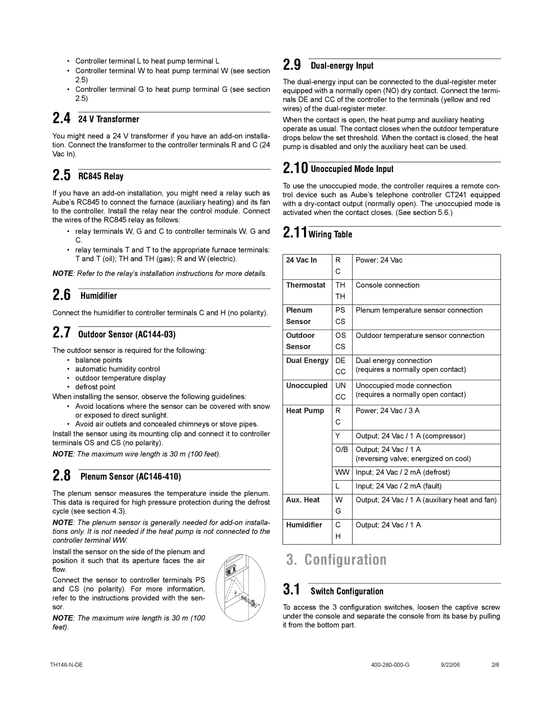 Aube Technologies TH146-N-DE manual Configuration 