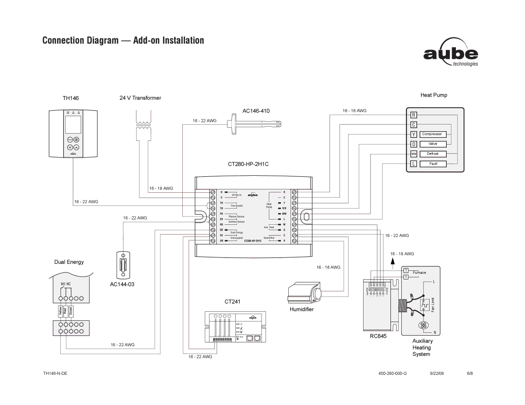 Aube Technologies TH146-N-DE manual Connection Diagram Add-on Installation 