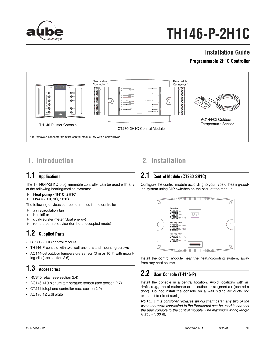 Aube Technologies TH146-P-2H1C manual Introduction, Installation 