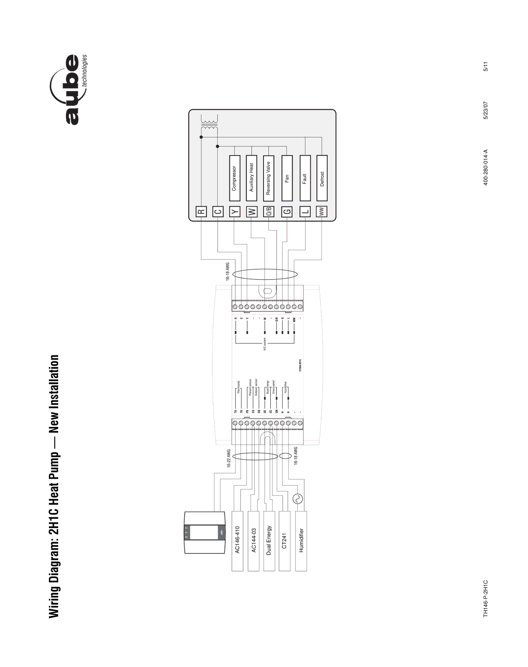 Aube Technologies TH146-P-2H1C manual Wiring Diagram 2H1C Heat Pump New Installation 