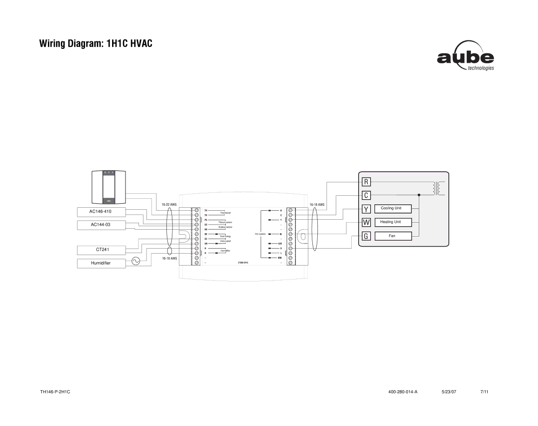 Aube Technologies TH146-P-2H1C manual Wiring Diagram 1H1C Hvac 