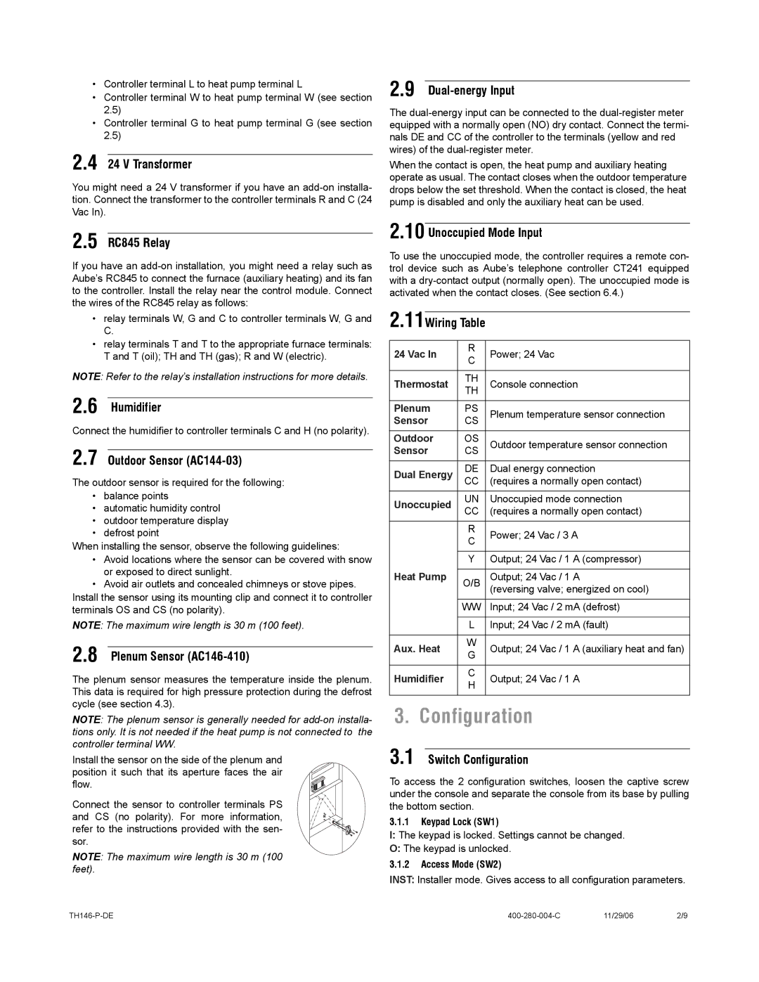 Aube Technologies TH146-P-DE manual Configuration 