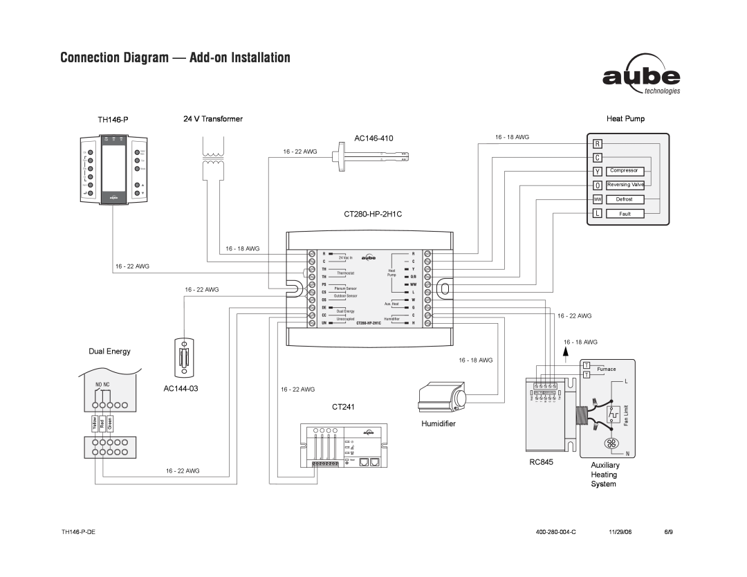 Aube Technologies TH146-P-DE manual Connection Diagram - Add-onInstallation 