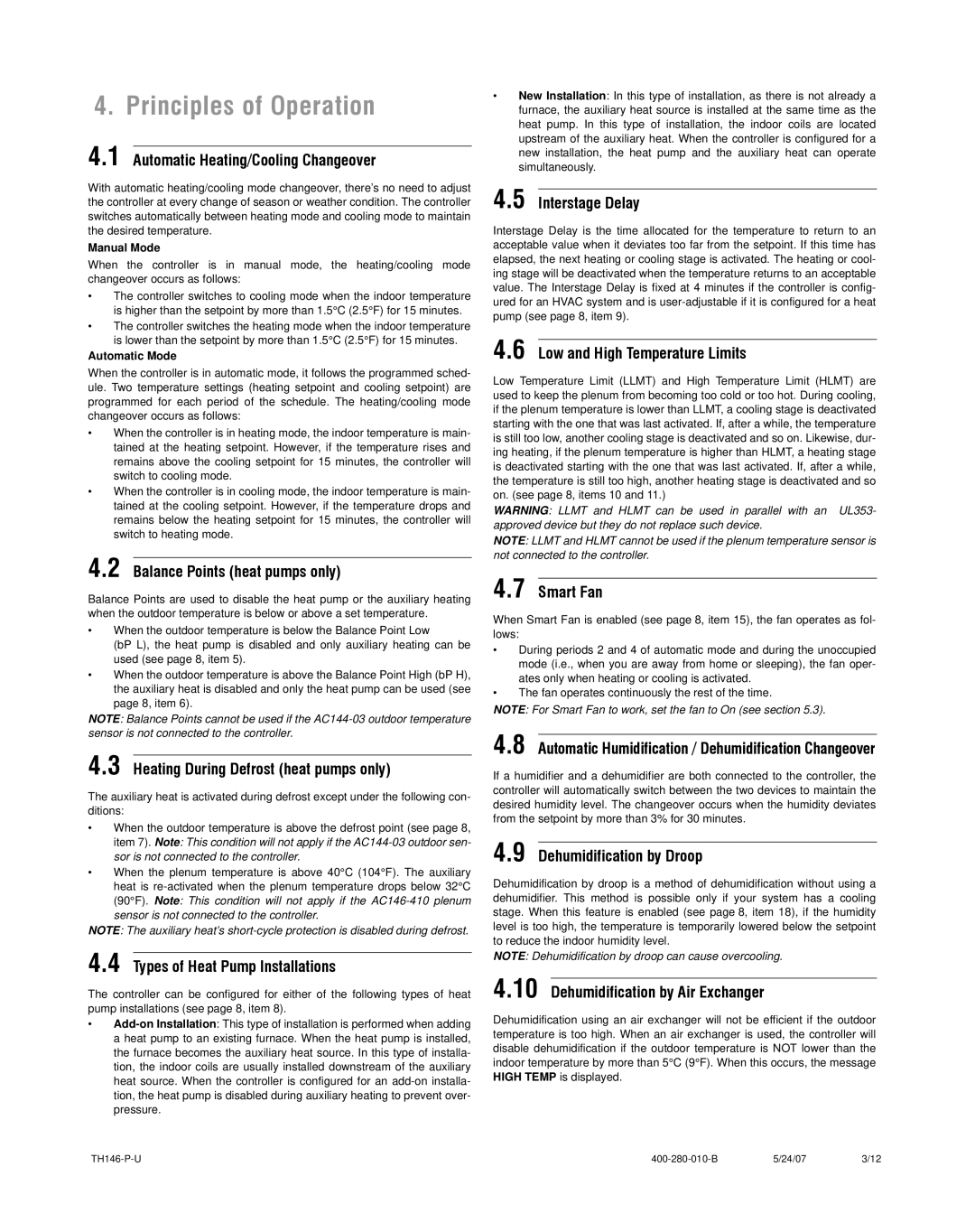 Aube Technologies TH146-P-U manual Principles of Operation 