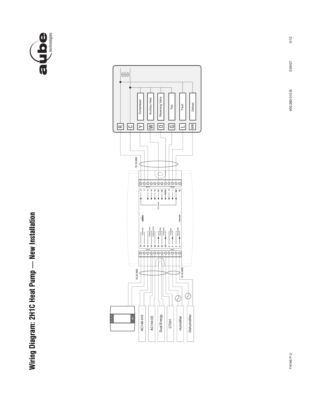 Aube Technologies TH146-P-U manual Wiring Diagram 2H1C Heat Pump New Installation 