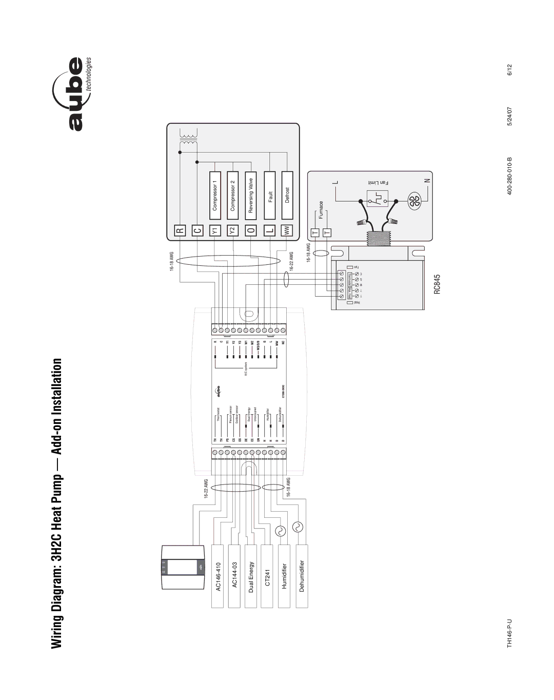 Aube Technologies TH146-P-U manual Wiring Diagram 3H2C Heat Pump Add-on Installation 