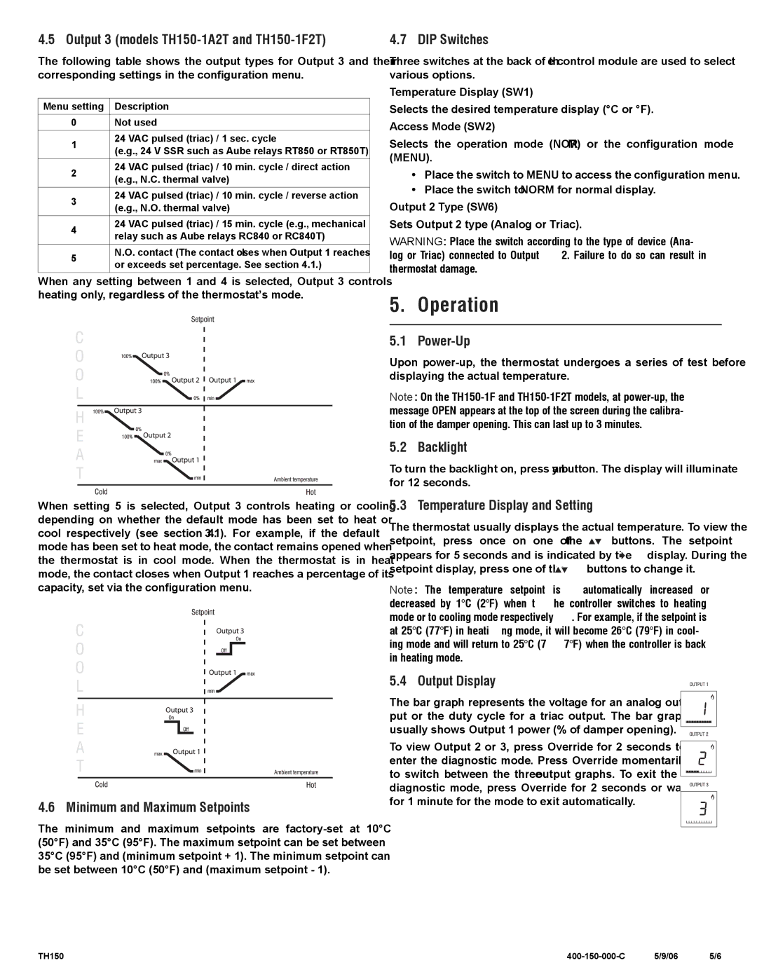 Aube Technologies TH150 Series manual Operation 