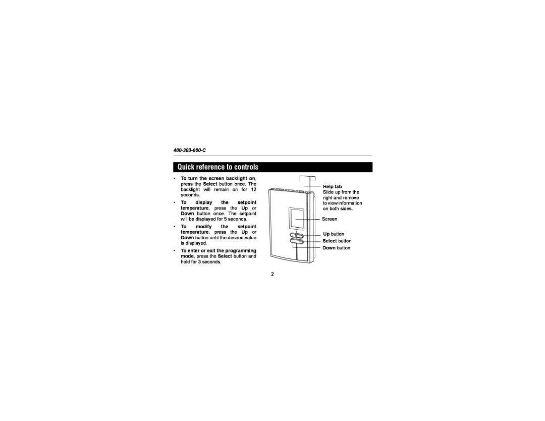 Aube Technologies TH303 manual Quick reference to controls, 400-303-000-C 