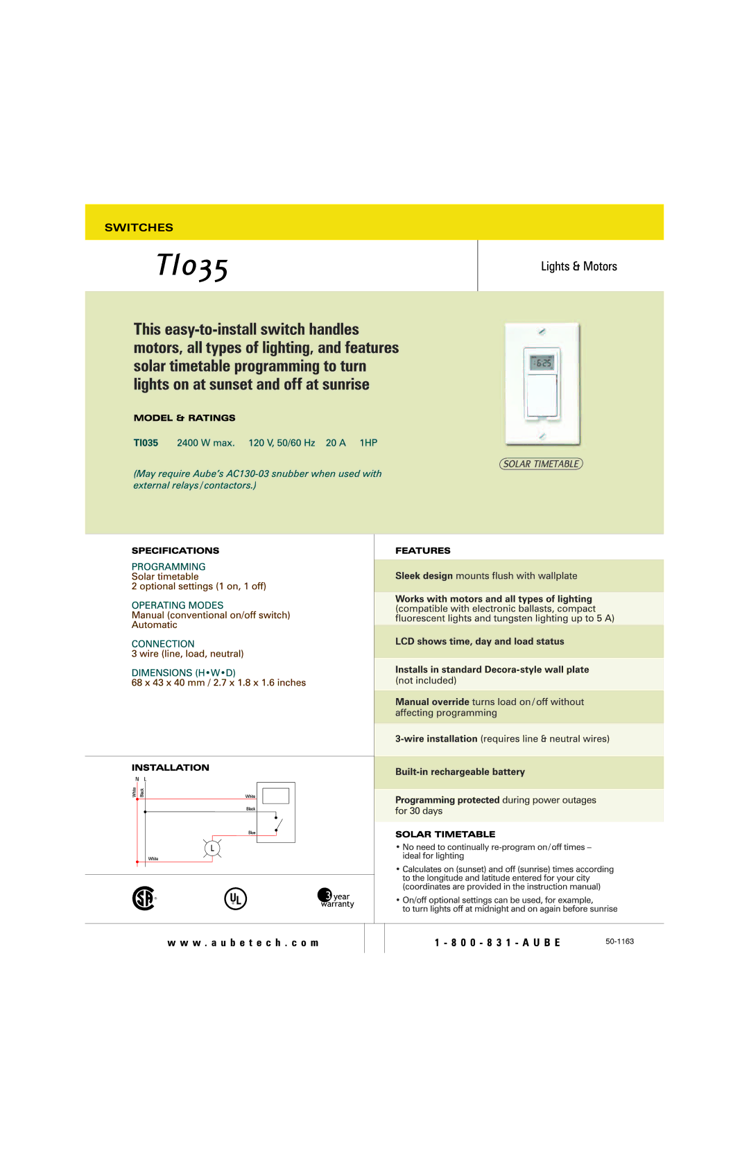 Aube Technologies Tlo manual 50-1163 