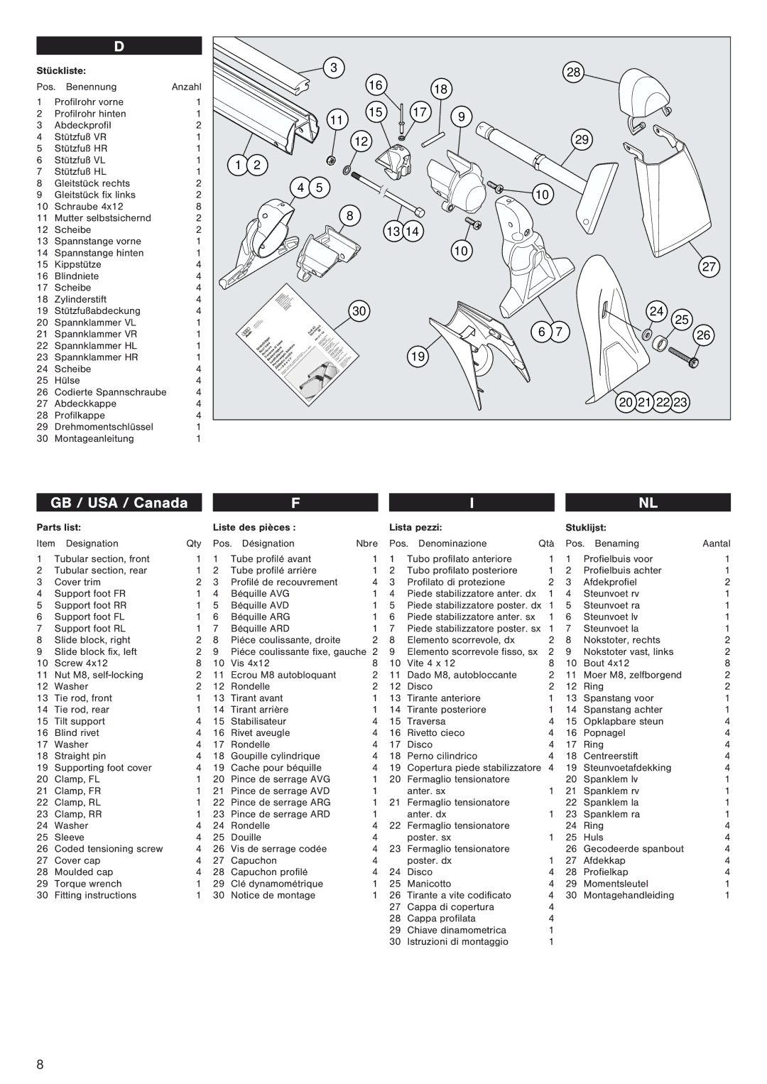 Audi 8P9 071 126 specifications Stückliste, Parts list Liste des pièces Lista pezzi Stuklijst 