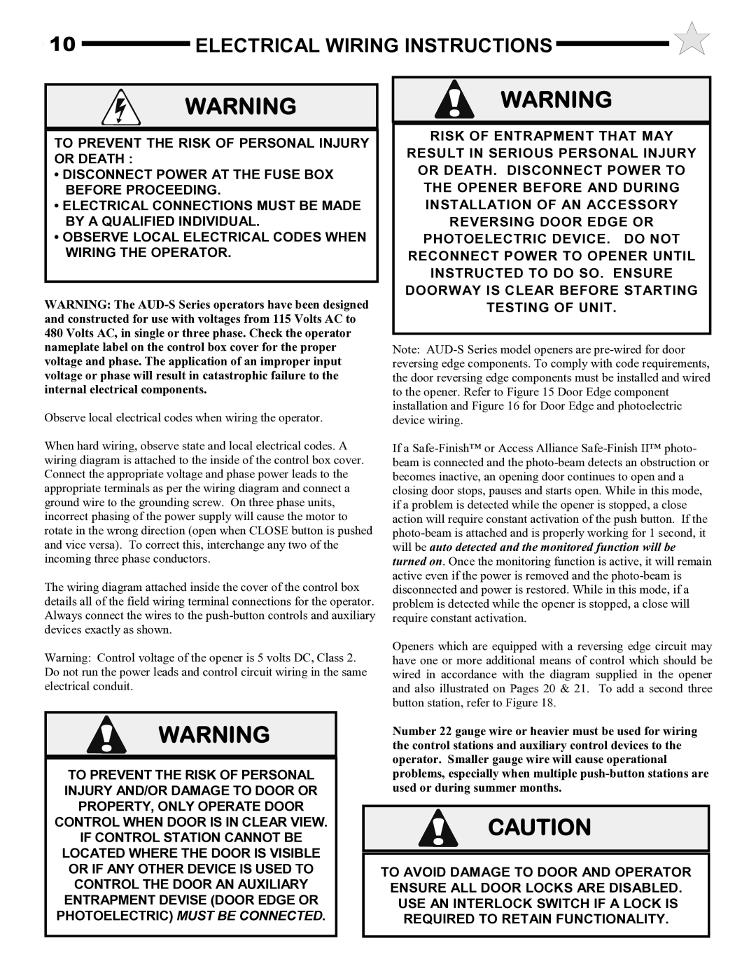 Audi AUD-S owner manual Electrical Wiring Instructions 