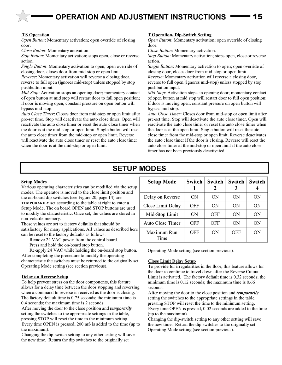 Audi AUD-S owner manual Operation and Adjustment Instructions, Setup Modes 