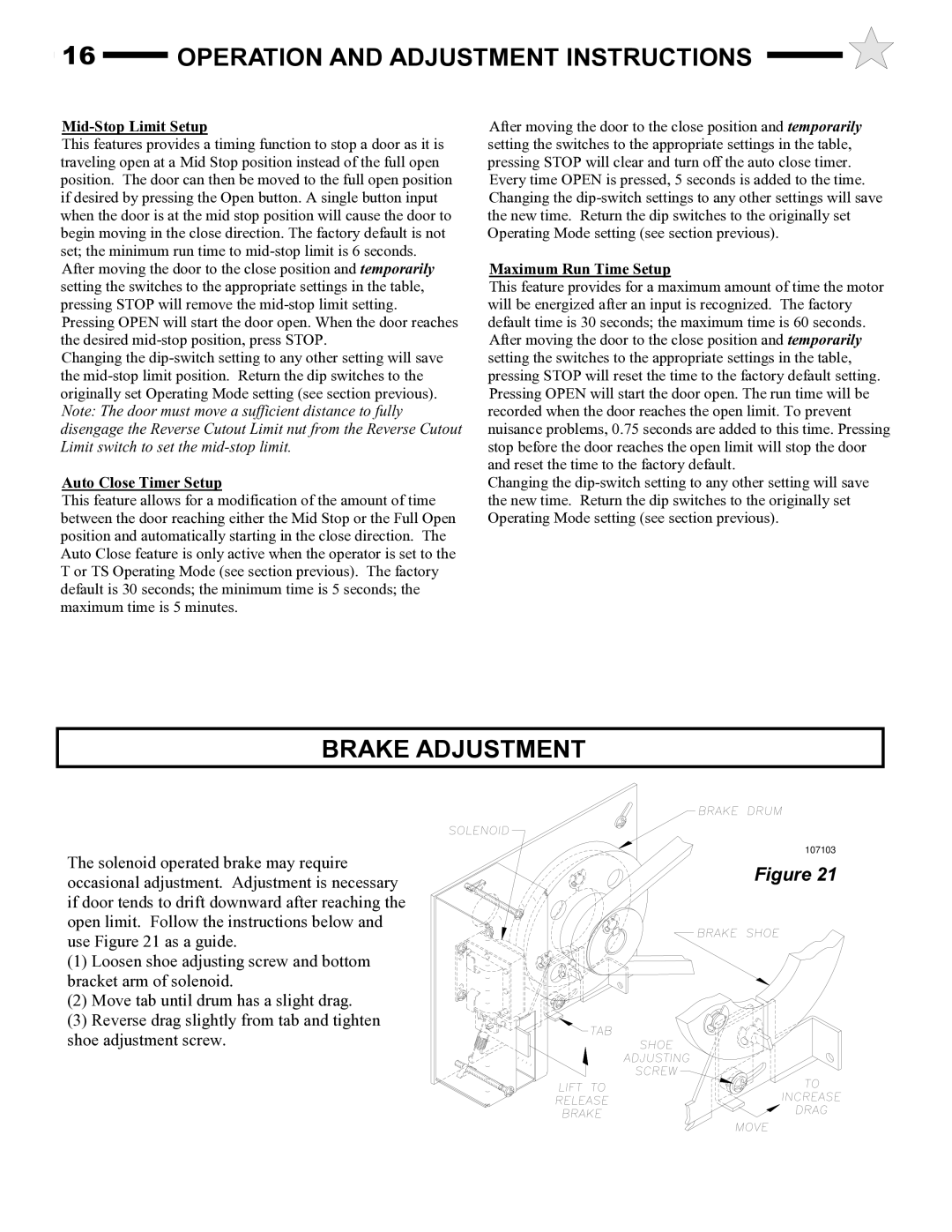 Audi AUD-S owner manual Brake Adjustment, Mid-Stop Limit Setup 