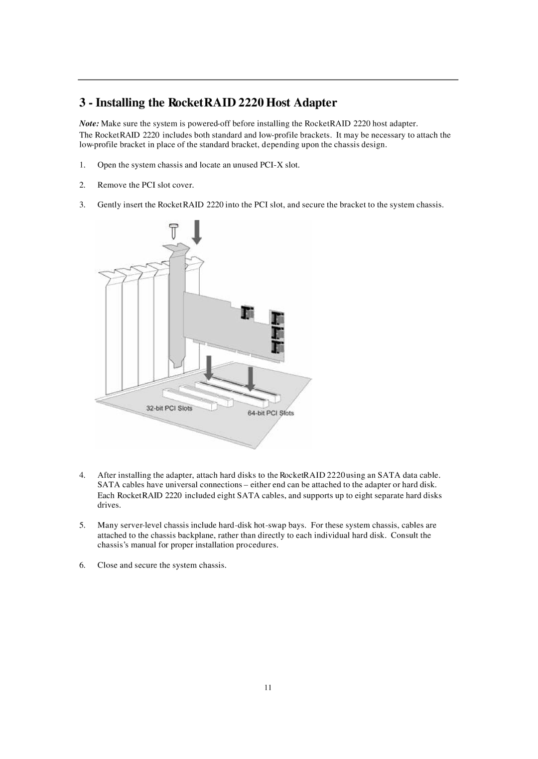 Audible manual Installing the RocketRAID 2220 Host Adapter 