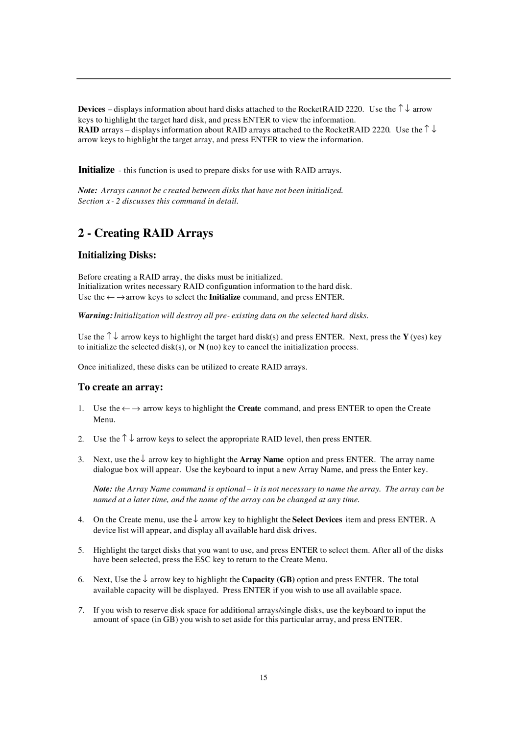 Audible 2220 manual Creating RAID Arrays, Initializing Disks, To create an array 