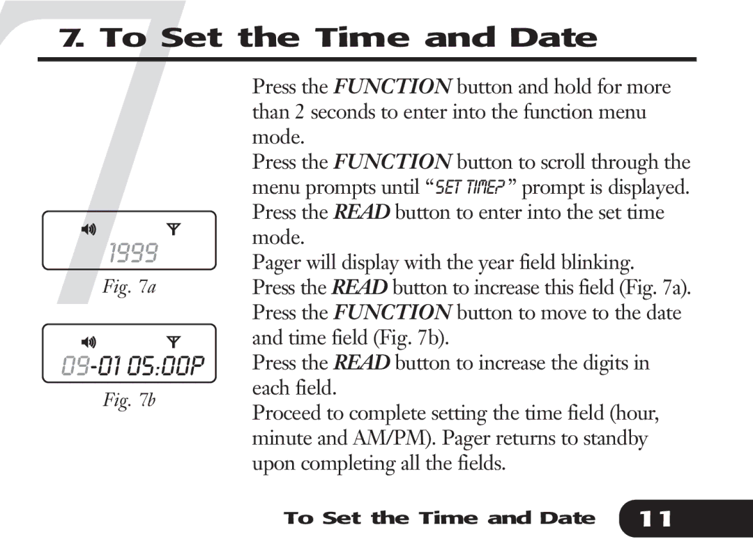 Audible Numeric Pager manual To Set the Time and Date, 1999 