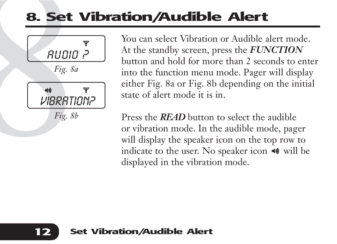 Audible Numeric Pager manual Audio ?, Set Vibration/Audible Alert 