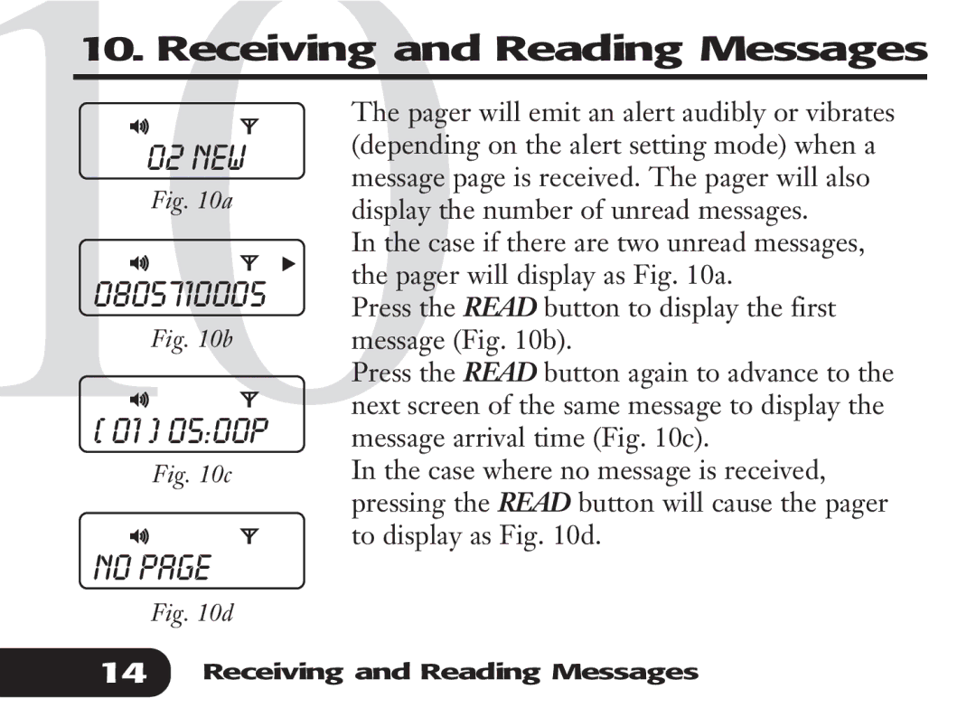 Audible Numeric Pager manual Receiving and Reading Messages 