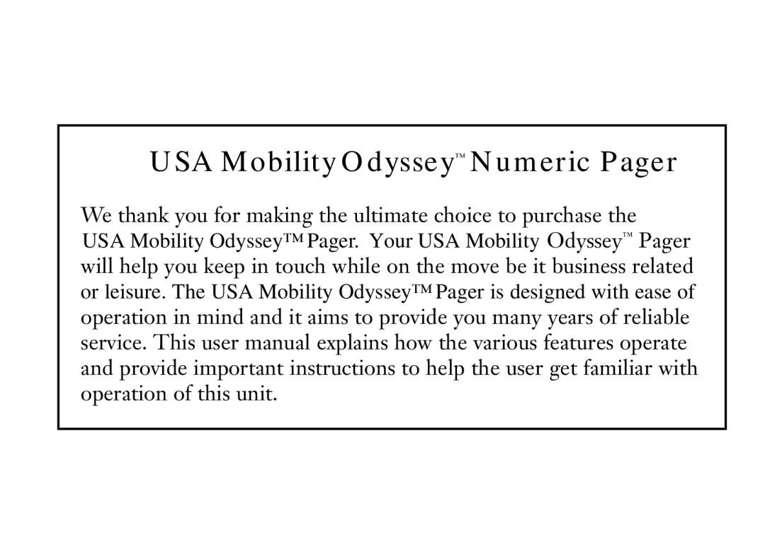 Audible manual USA Mobility Odyssey Numeric Pager 