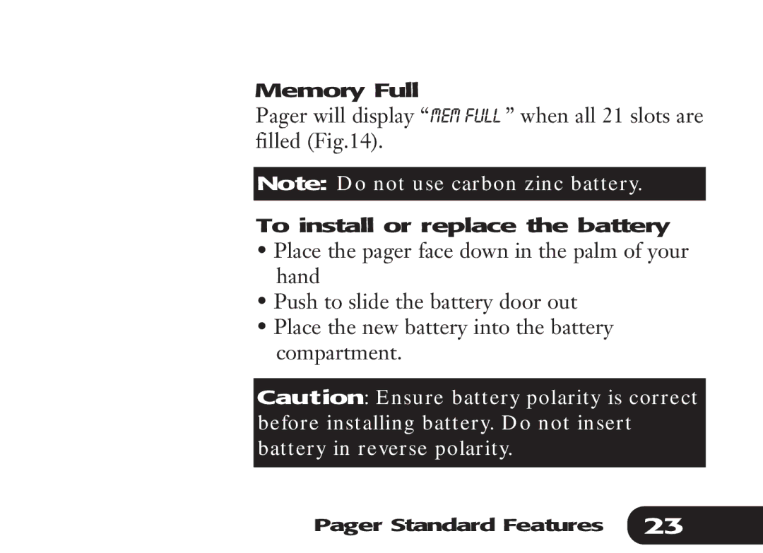 Audible Numeric Pager manual To install or replace the battery 