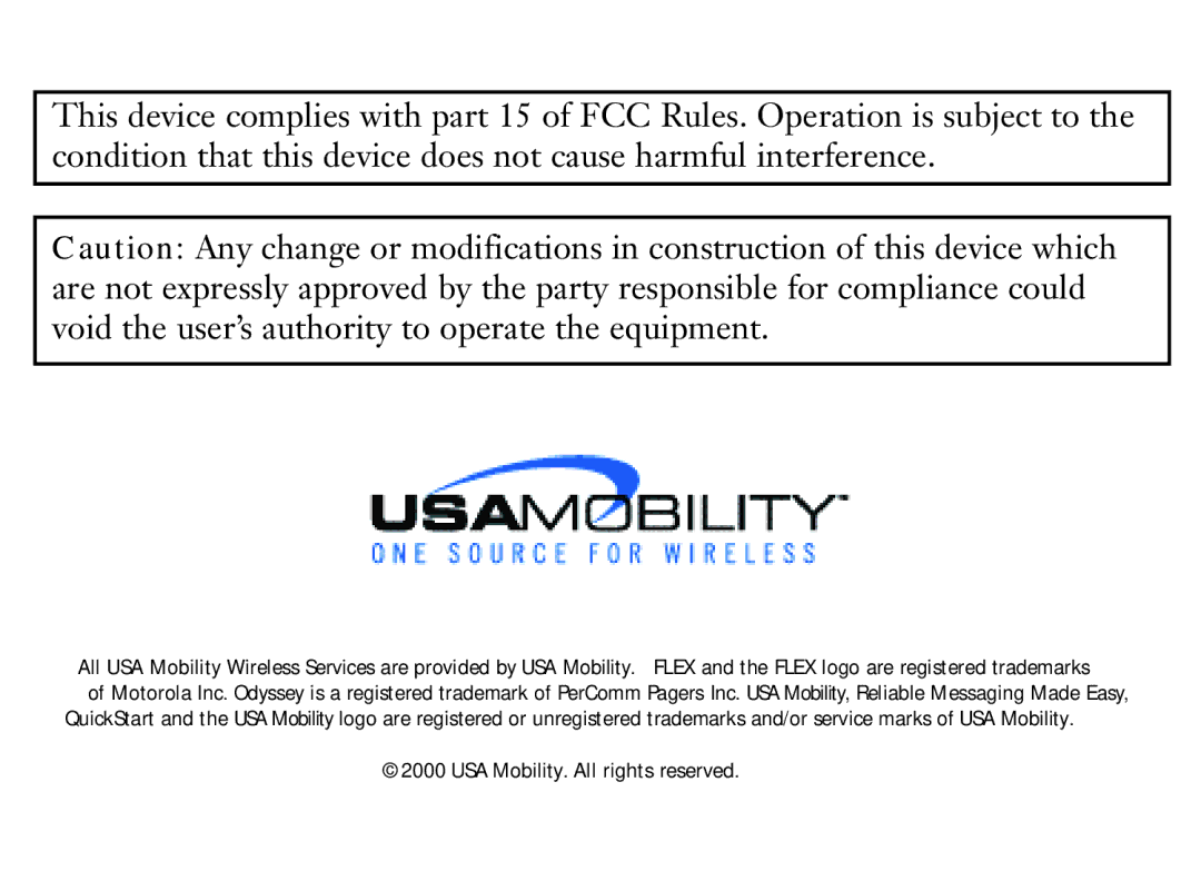 Audible Numeric Pager manual USA Mobility. All rights reserved 