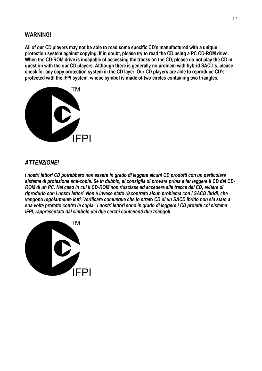 Audio Analogue SRL 24, 192 owner manual Attenzione 