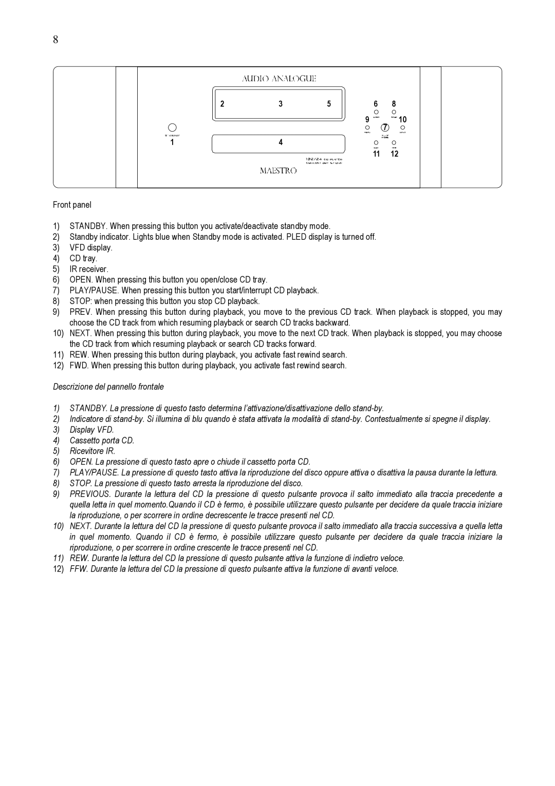 Audio Analogue SRL 192, 24 owner manual 