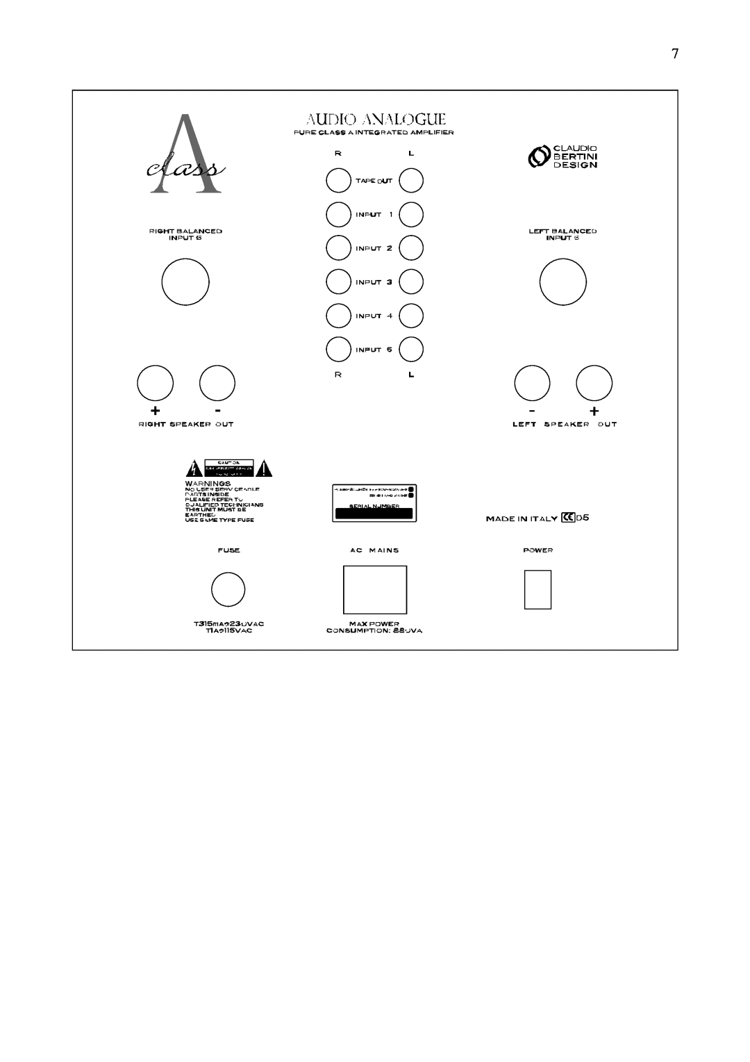 Audio Analogue SRL AUDIO ANALOGUE INTEGRATED AMPLIFIER owner manual 