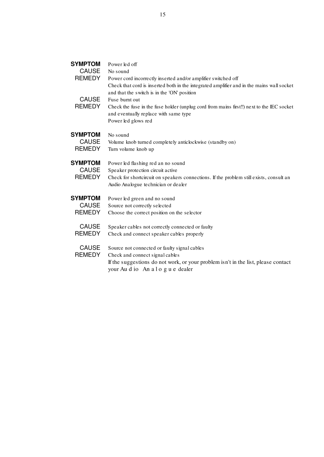 Audio Analogue SRL Audio Analogue SRL owner manual Your Audio Analogue dealer 