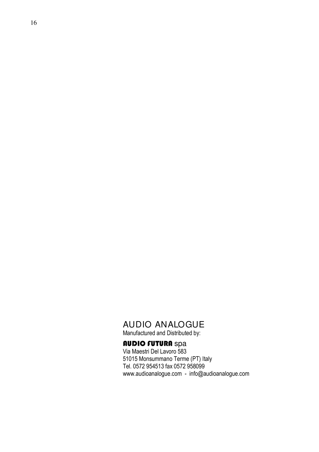 Audio Analogue SRL Cento VT owner manual Audio Analogue 