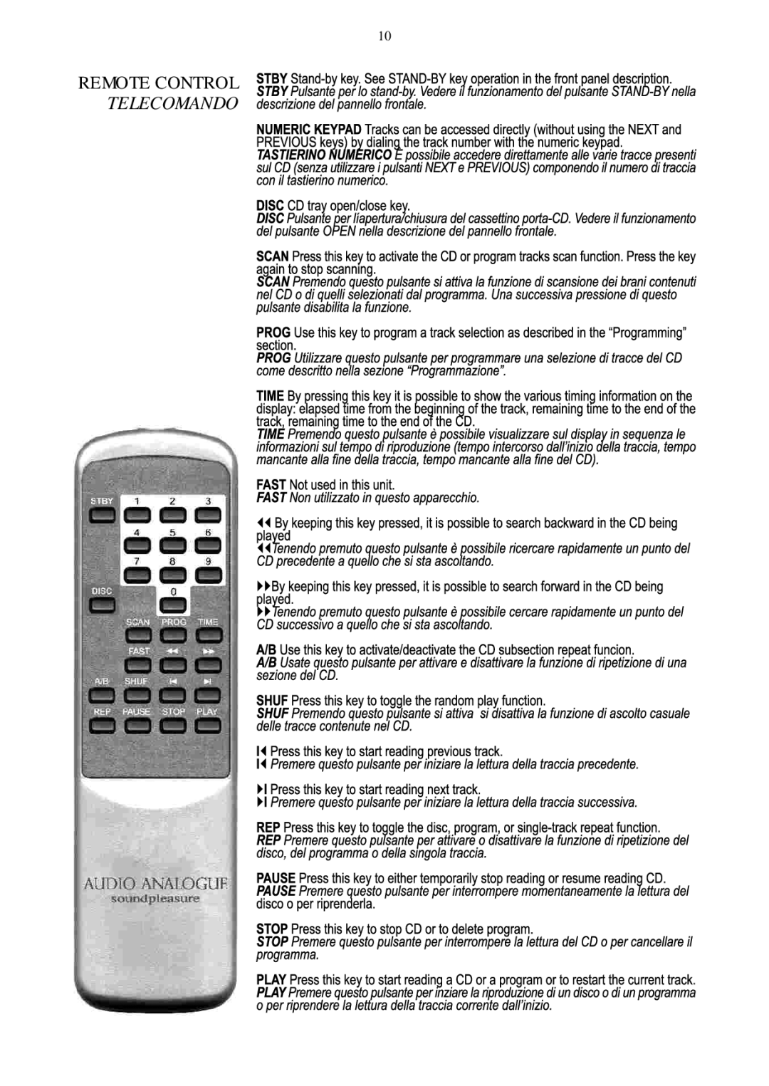 Audio Analogue SRL maestro owner manual Remote Control, Telecomando 