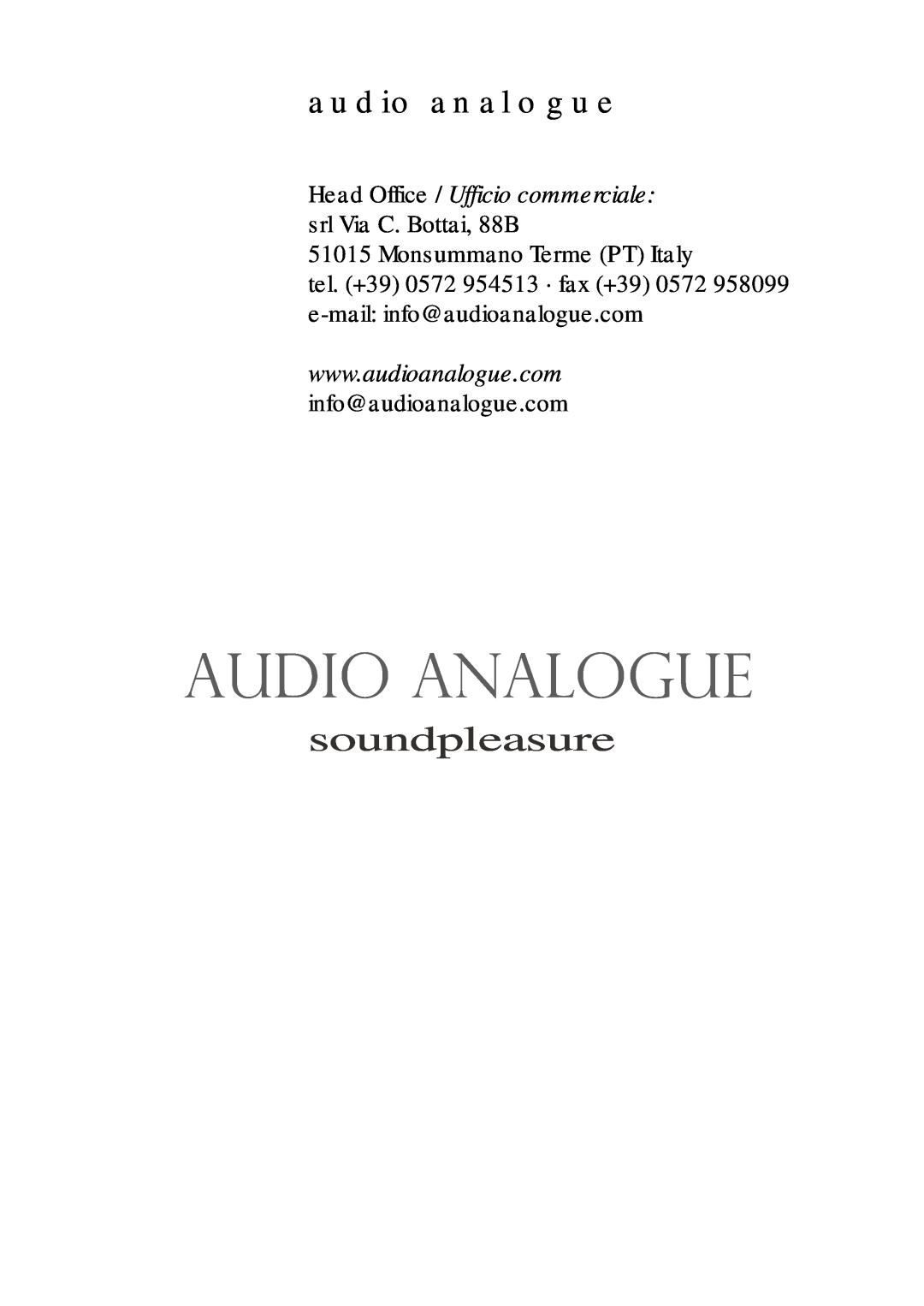 Audio Analogue SRL maestro owner manual soundpleasure, audio analogue, Monsummano Terme PT Italy 