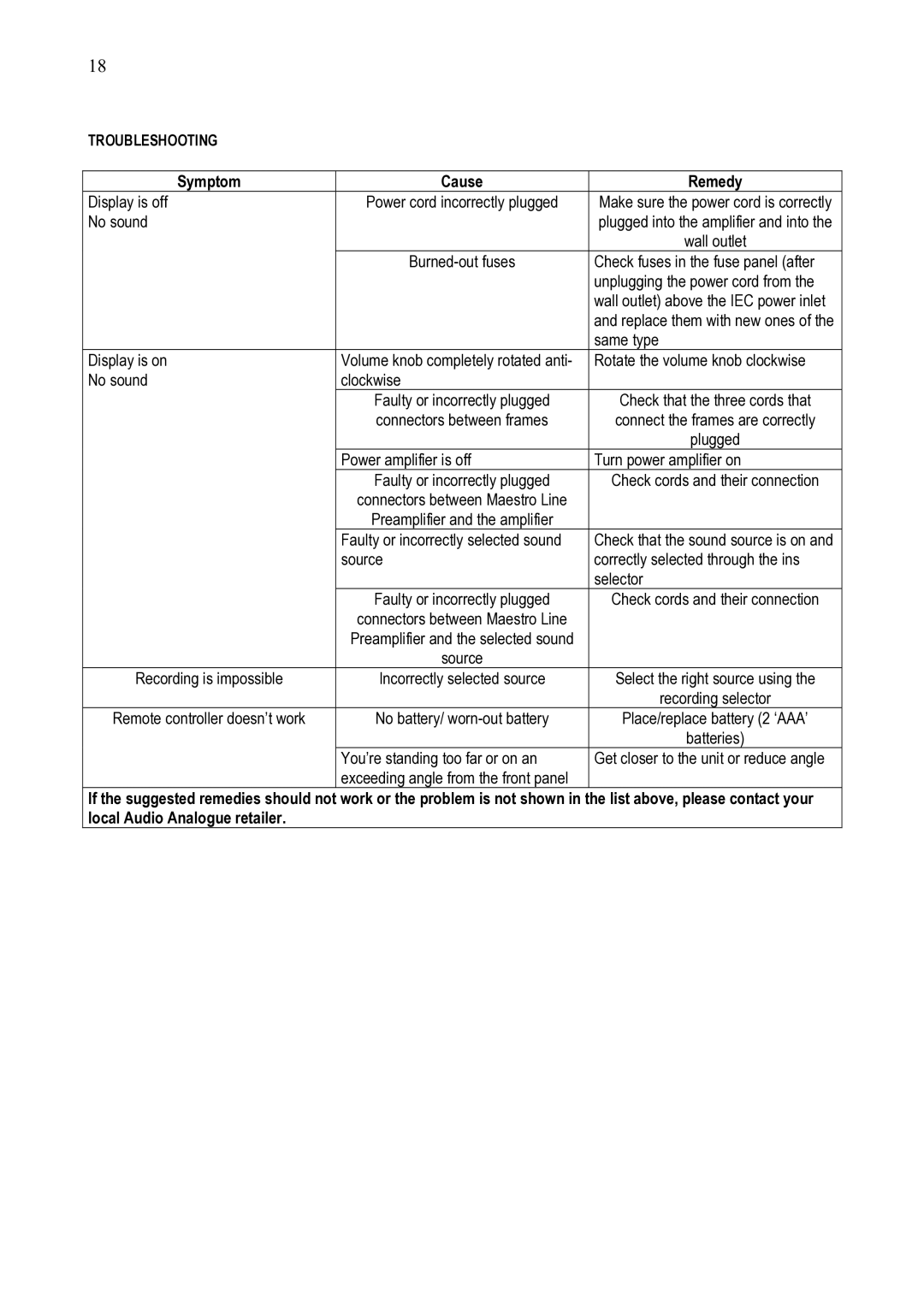 Audio Analogue SRL STEREO LINE PREAMPLIFIER owner manual List above, please contact your, Local Audio Analogue retailer 