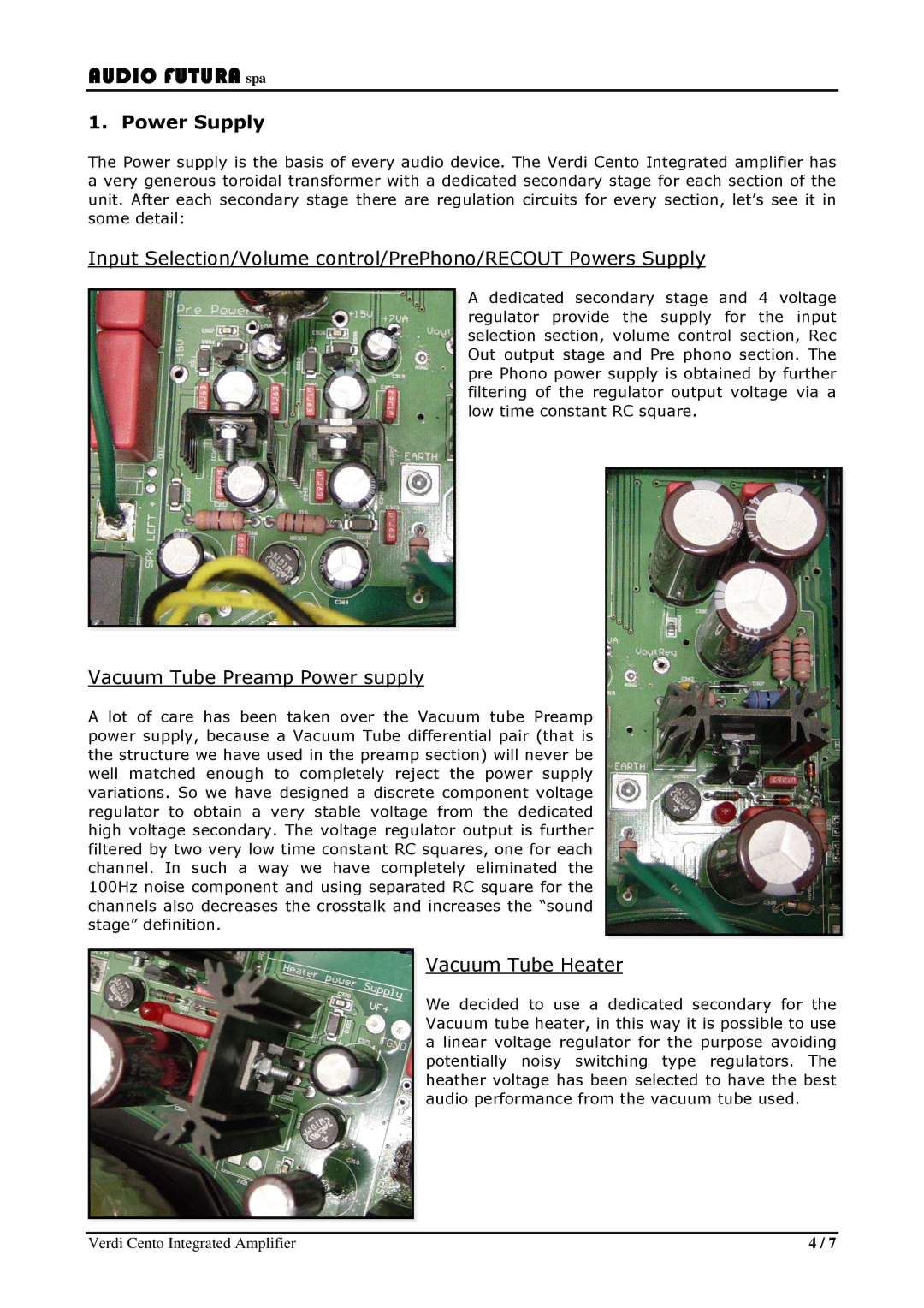 Audio Analogue SRL Verdi Cento manual Power Supply, Vacuum Tube Preamp Power supply, Vacuum Tube Heater 