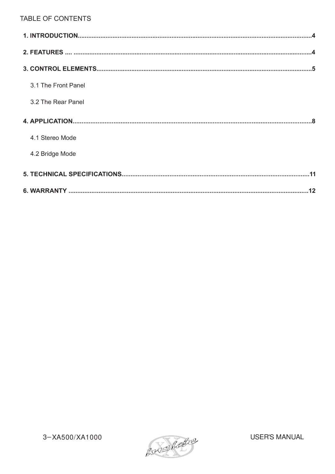 Audio Analogue SRL XA1000, XA500 user manual Table of Contents 