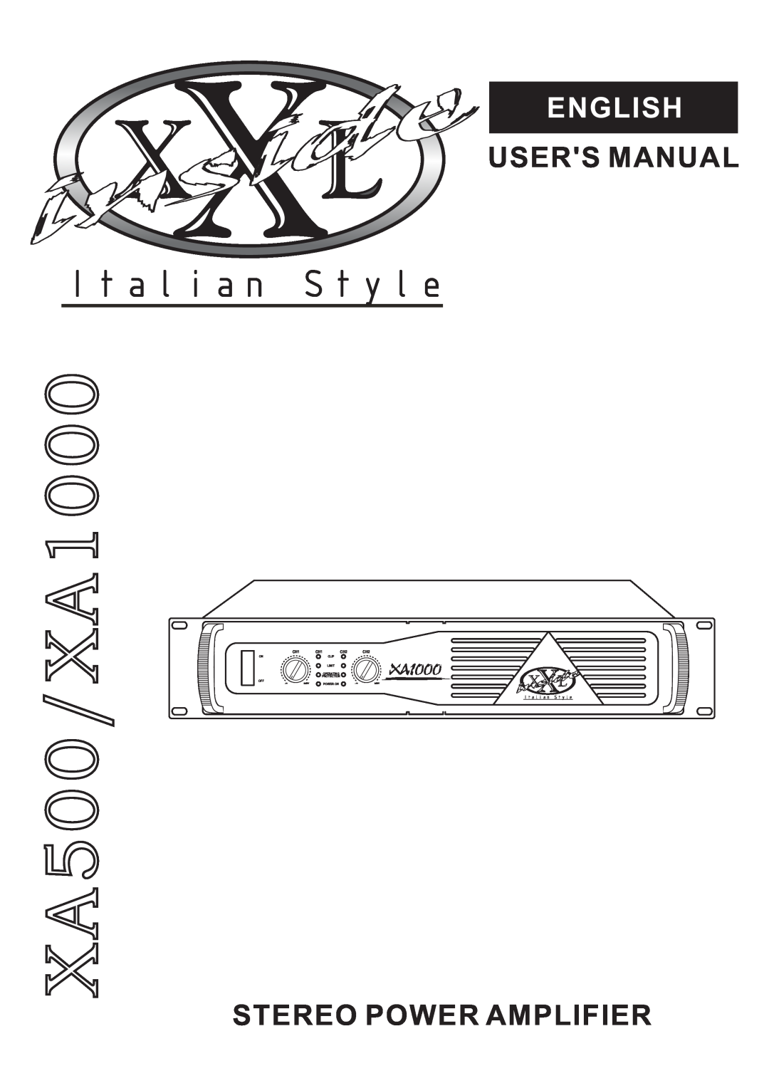 Audio Analogue SRL user manual XA500/XA1000, Italian Style, English, Stereo Power Amplifier 
