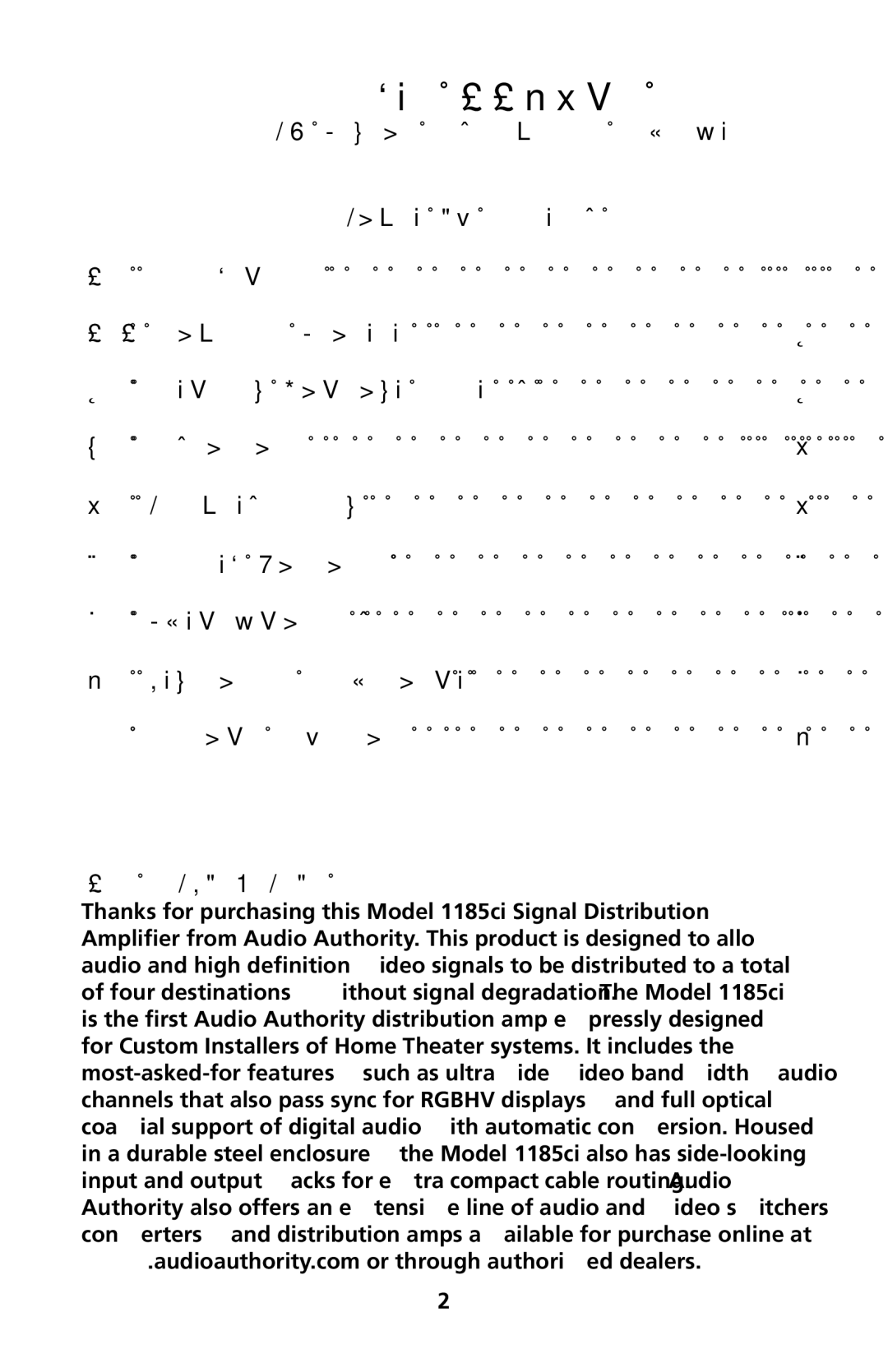 Audio Authority user manual Model 1185ci, Introduction 