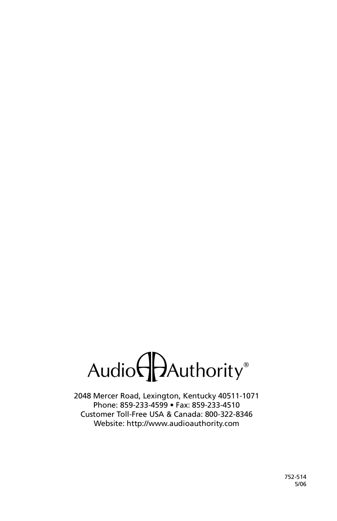 Audio Authority 1311 user manual 752-514 5/06 