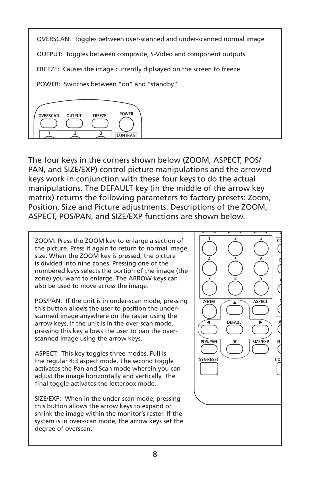 Audio Authority 1361 user manual Overscan Output Freeze Power 