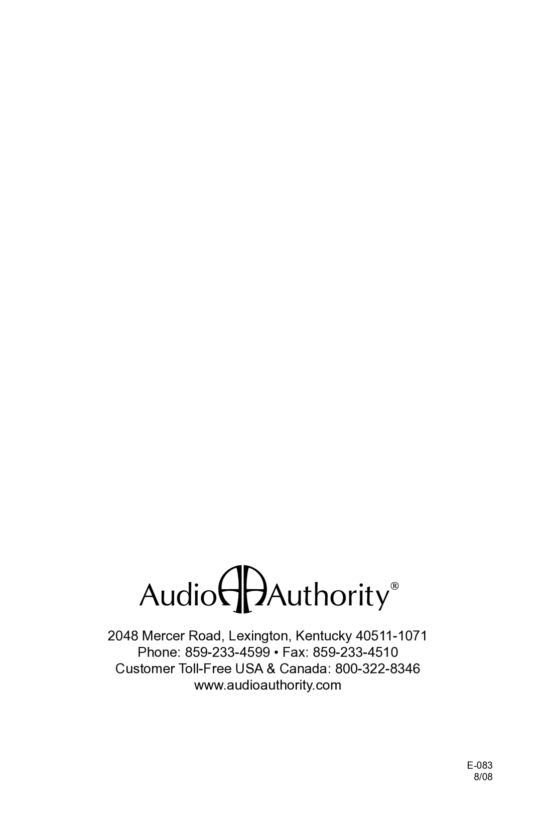 Audio Authority 1385 user manual 083 8/08 