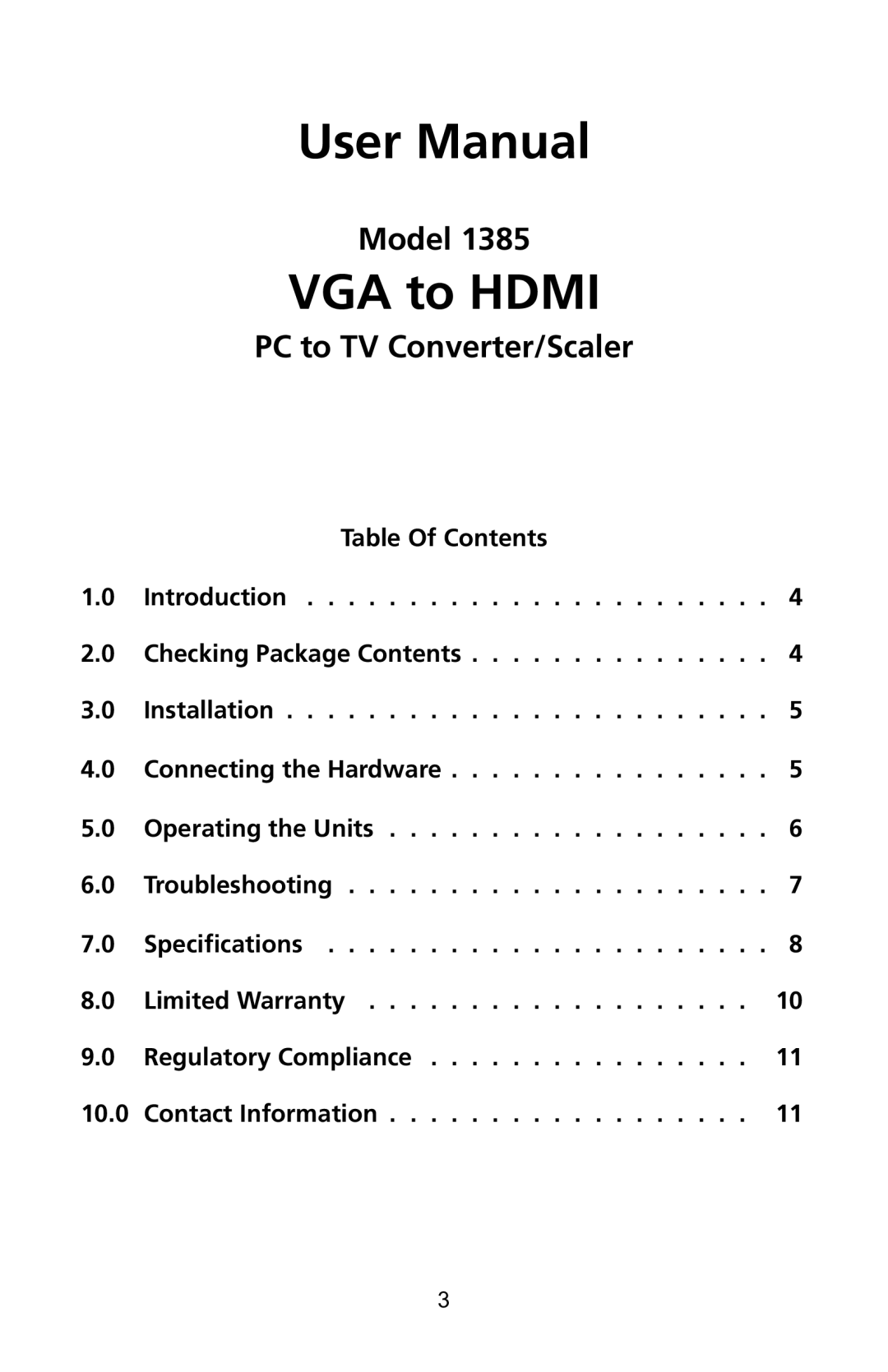 Audio Authority 1385 user manual VGA to Hdmi 