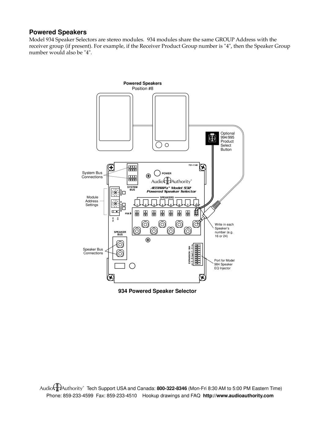 Audio Authority 934 manual Asd, Powered Speakers, Position #8 