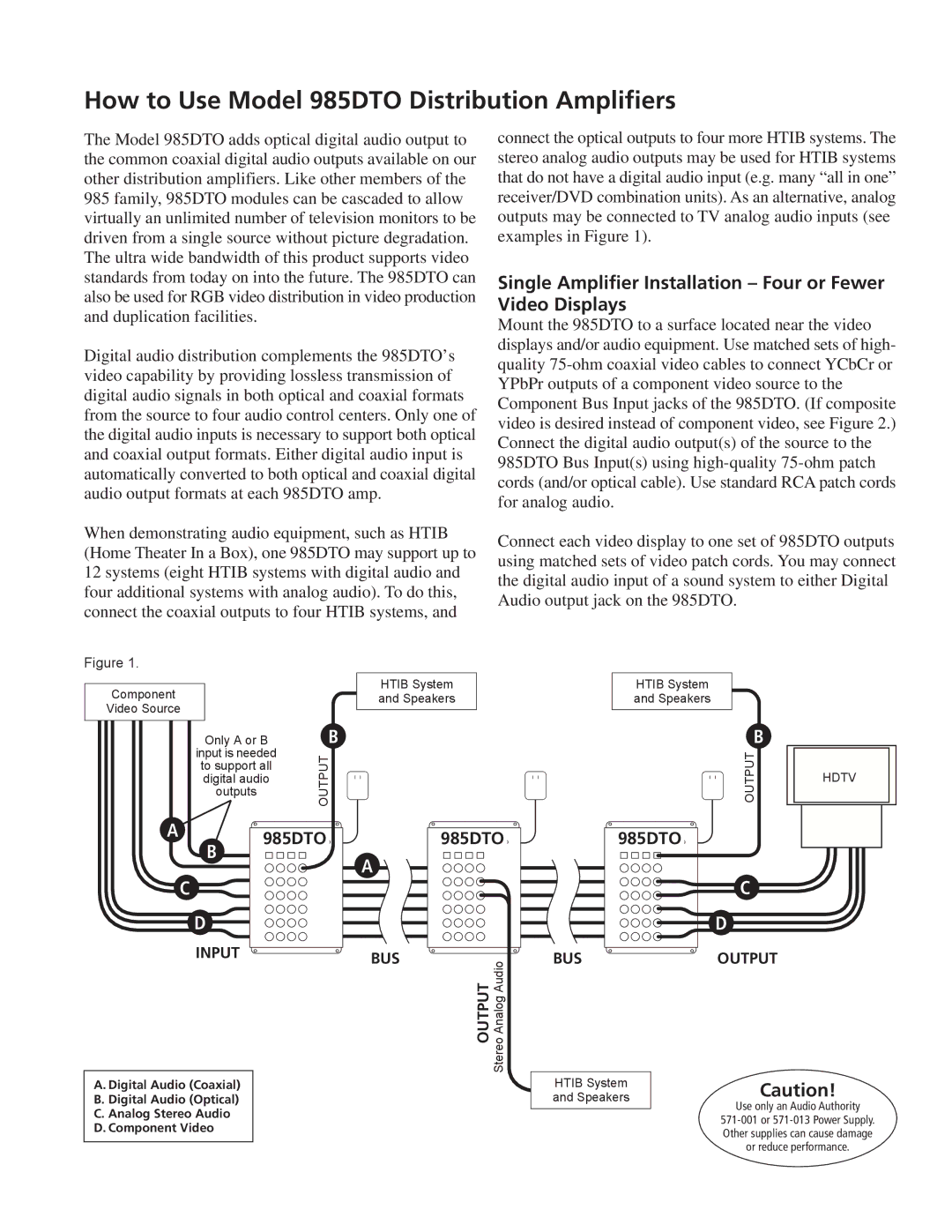 Audio Authority manual How to Use Model 985DTO Distribution Amplifiers, Input, Bus, Output 