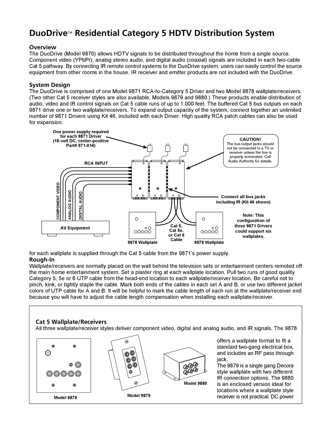 Audio Authority 9878, 9871, 9870 manual Overview, System Design, Rough-In, Cat 5 Wallplate/Receivers 