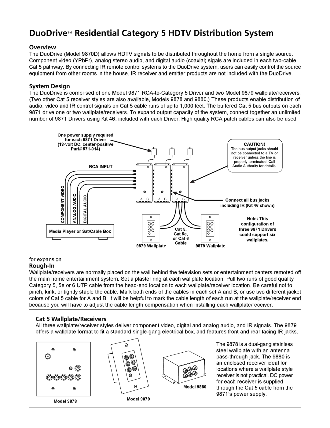 Audio Authority 9879, 9870D user manual Overview, System Design, Rough-In, Cat 5 Wallplate/Receivers 