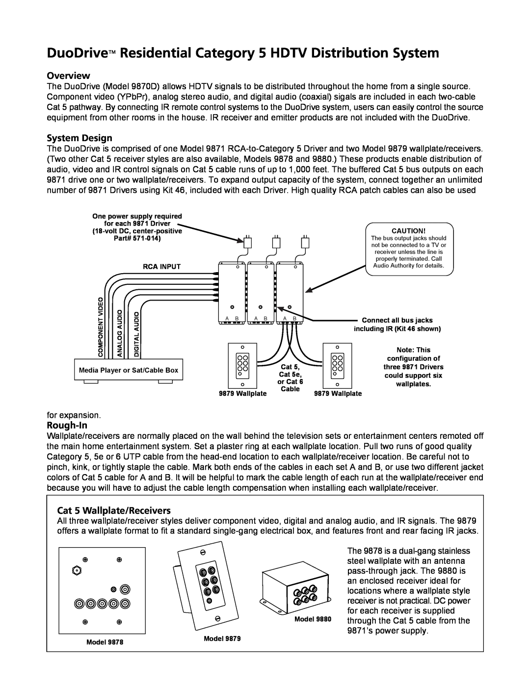 Audio Authority 9879, 9870D user manual Overview, System Design, Rough-In, Cat 5 Wallplate/Receivers 