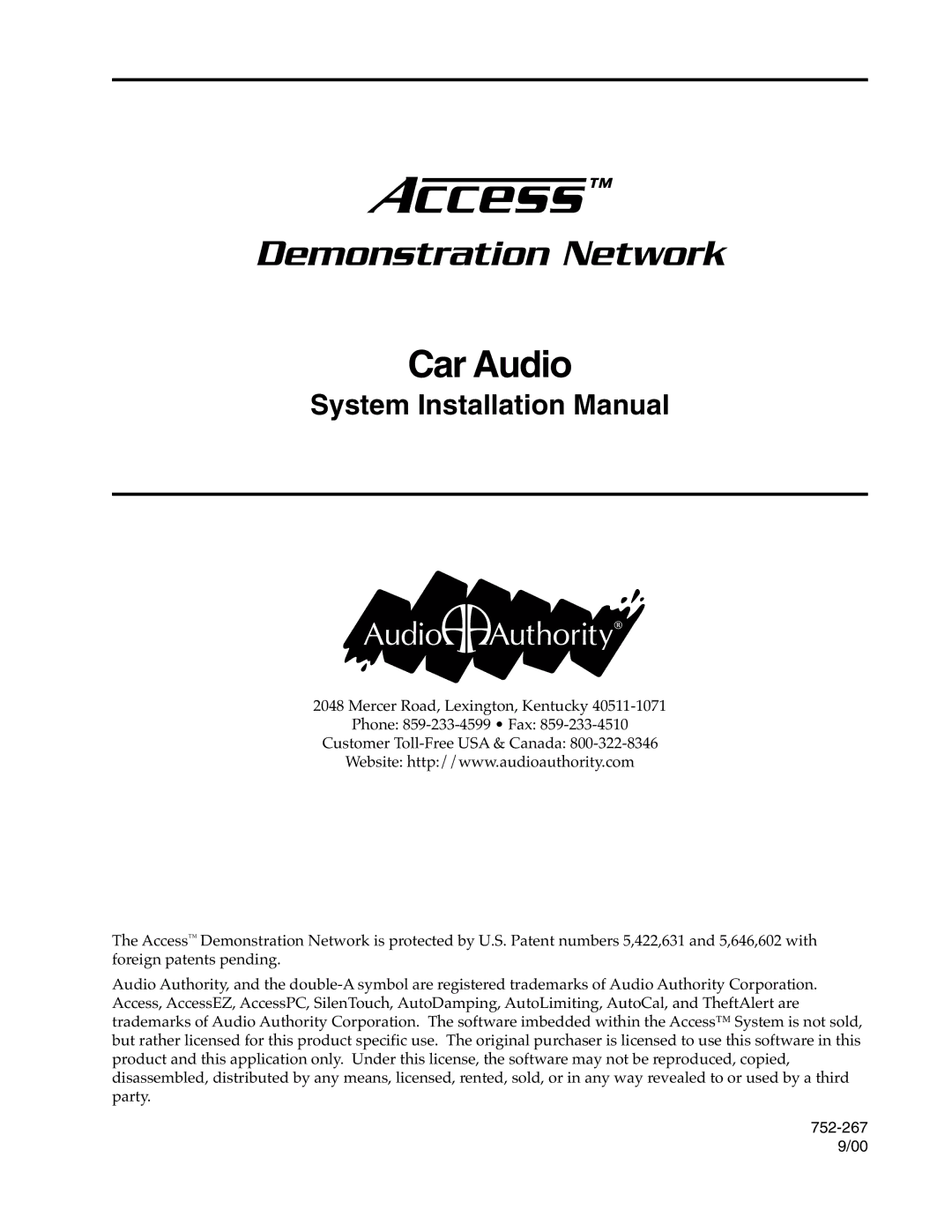 Audio Authority Car Audio System installation manual Demonstration Network Car Audio 